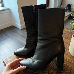 Black Leather Heeled Boots